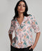 Large Collared Vneck Printed Pink Top