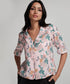 Large Collared Vneck Printed Pink Top