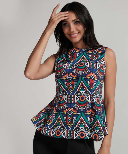 Sleeveless Printed Peplum Top