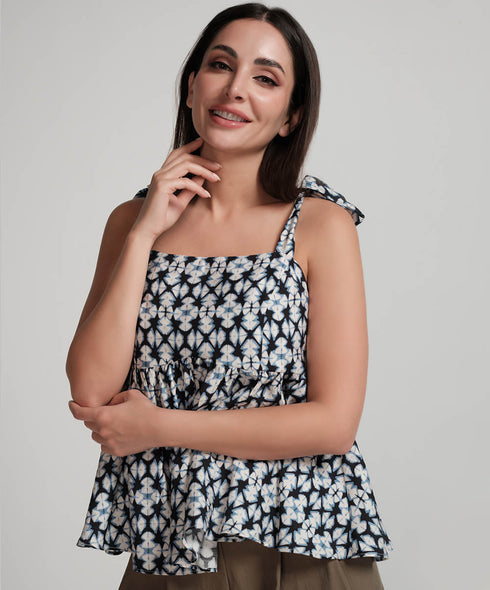 Sleeve Tie Up Printed Top