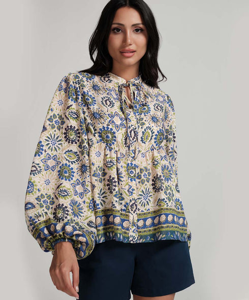 Border Detailed Beige Top