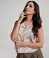 Beige Notch Neck Floral Curved Hem Blouse