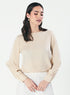 Neck Scalloped Long-Sleeve Light Beige Top