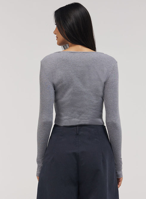 Rib Long Sleeve Top - Light Grey