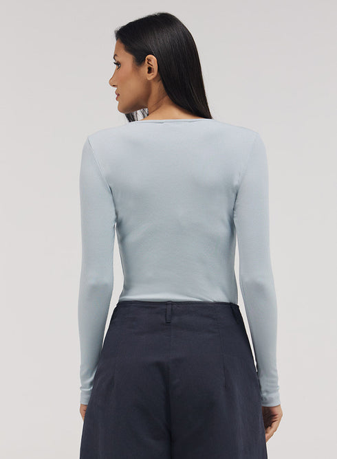 Rib Long Sleeve Top - Pale Blue