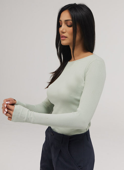 Rib Long Sleeve Top - Baby Green