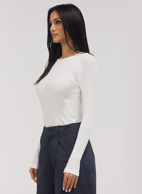 Rib Long Sleeve Top - Off White