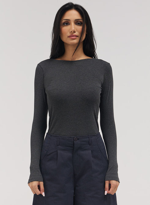 Rib Long Sleeve Top - Dark Grey