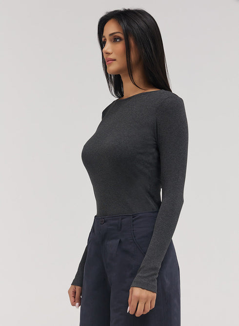 Rib Long Sleeve Top - Dark Grey