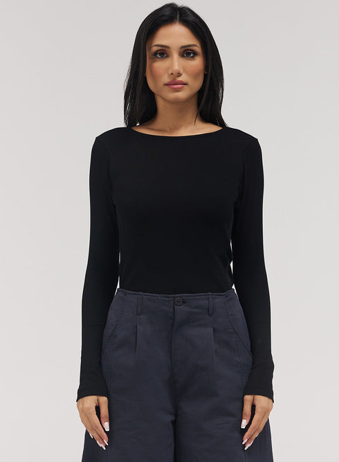 Rib Long Sleeve Top - Black