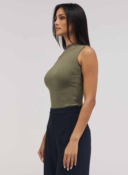 Rib Skinny Top - Khaki Green