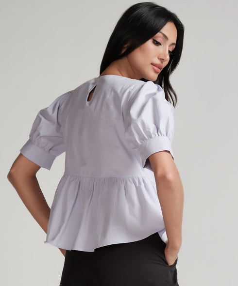 Detailed Line Peplum Lavender Top