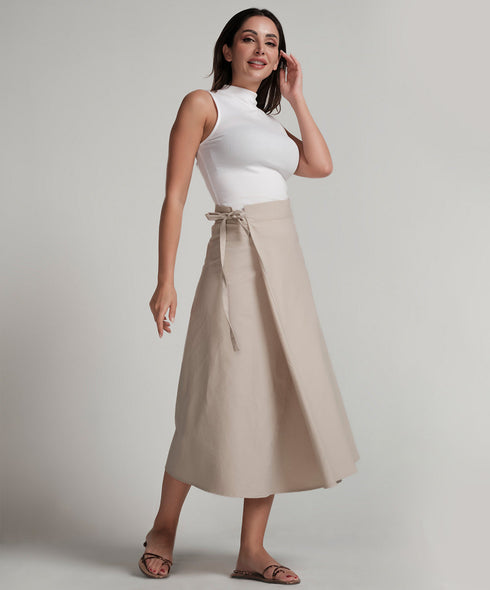 Wrap Cotton Skirt - Beige