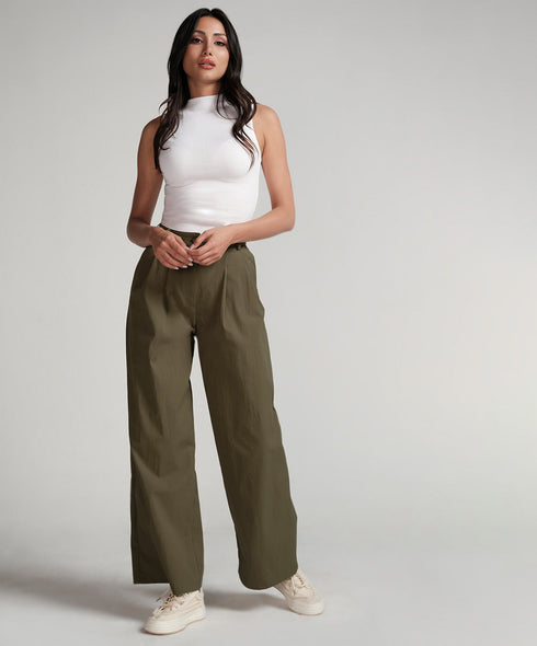 Flared Comfy Side Pocket Green Pant