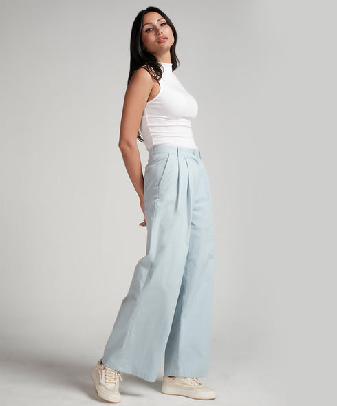 Flared Comfy Side Pocket Blue Pant