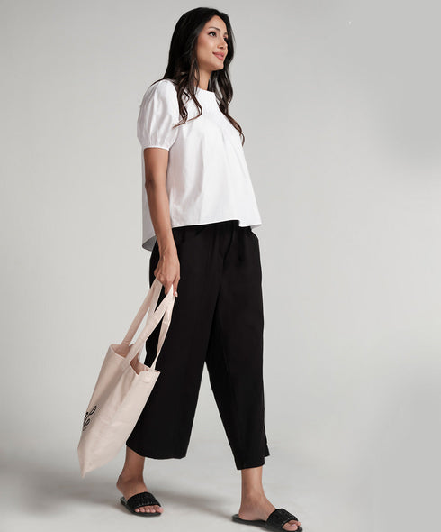 Flared Comfy Side Pocket Black Pant