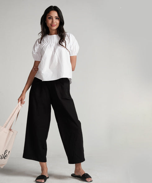 Flared Comfy Side Pocket Black Pant