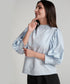 High Neck Sleeve Side Gathered Blue Top