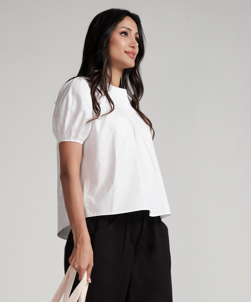 Raglan Sleeve Pintucked Sleeve Puffed White Top