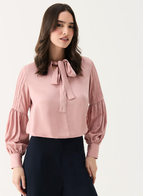 Pintucked Lantern Long Sleeve Top