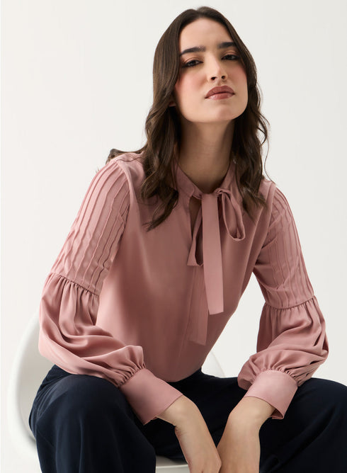 Pintucked Lantern Long Sleeve Top