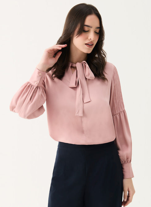 Pintucked Lantern Long Sleeve Top