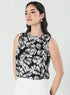 Sleeveless Printed Black & White Shirt