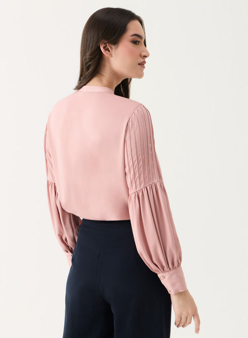 Pintucked Lantern Long Sleeve Top