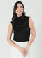 Pleated Cowl Satin Sleeveless Black Top