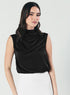 Pleated Cowl Satin Sleeveless Black Top