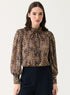 Long Sleeve Printed Frilled Collared Top
