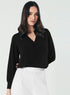 Slender V Neck Black Chiffon Top