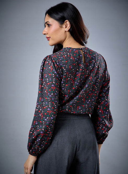 Long Sleeve Round Neck Printed Top