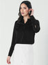 Cuff Detailed Elegant Black Satin Shirt