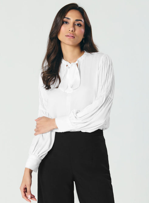 Pintucked Lantern Long Sleeve Top
