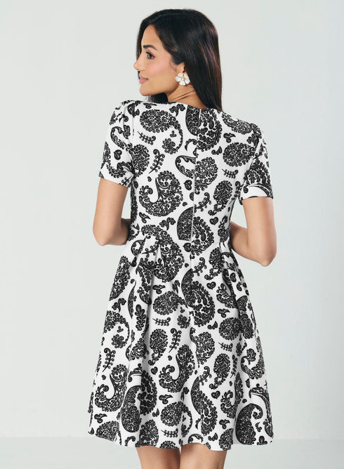 Printed Pleated Flared Midi Dress