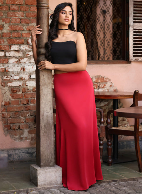 Satin Maxi Skirt - Maroon