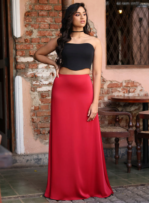 Satin Maxi Skirt - Maroon