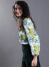 Yellow Floral Elastic Sleeve Top