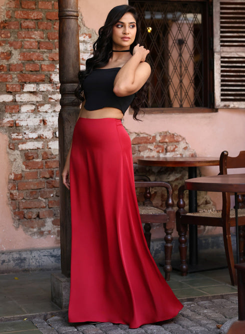 Satin Maxi Skirt - Maroon