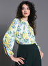 Yellow Floral Elastic Sleeve Top