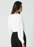 Slender V Neck Off White Chiffon Top