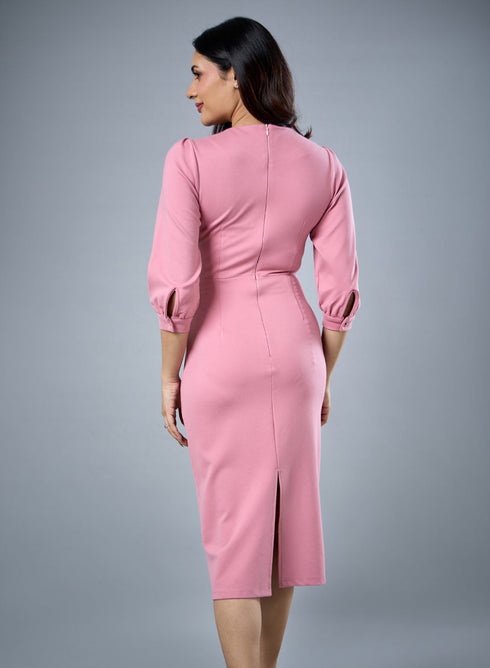 Waist Tie Ponte Bodycon Pink Dress