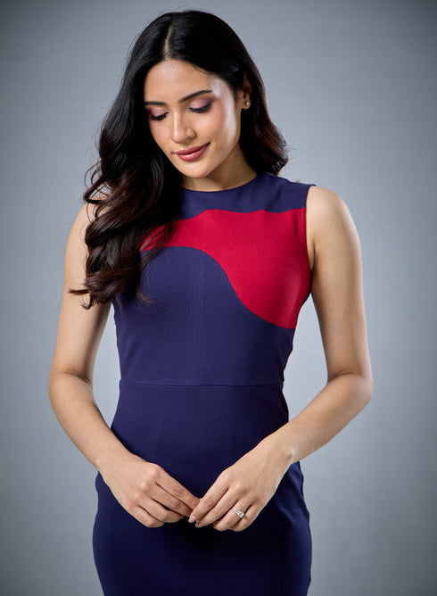 Wavy Contrast Bodycon Navy Dress