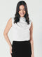 Pleated Cowl Satin Sleeveless White Top