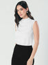 Pleated Cowl Satin Sleeveless White Top