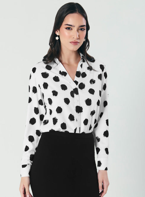 Deep V Neck Printed Chiffon Top