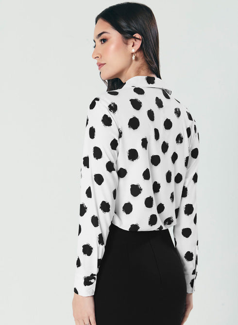 Deep V Neck Printed Chiffon Top