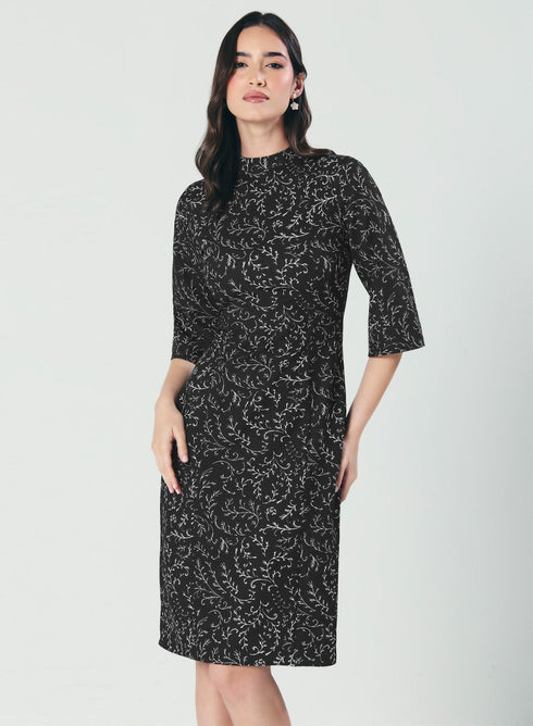 Half Flared Sleeve Printed Midi Dress