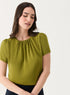 Olive Short Sleeve Chiffon Neck Top